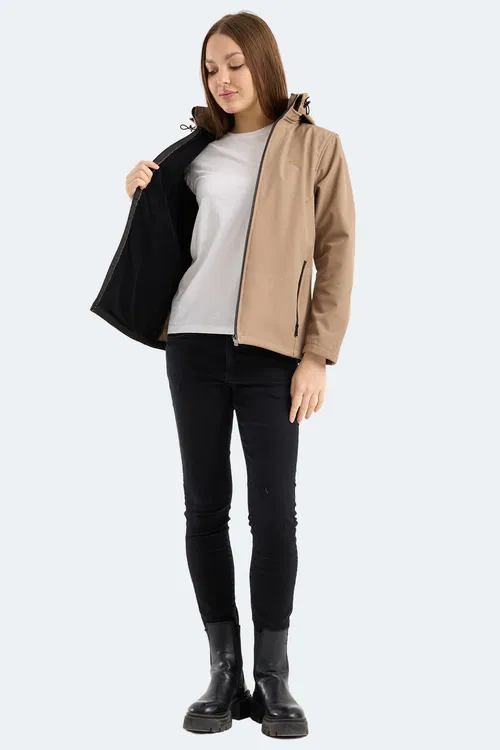 Slazenger HEAT CONTROL Kadın Çıkarılabilir Kapüşonlu Bej Mont & Kaban