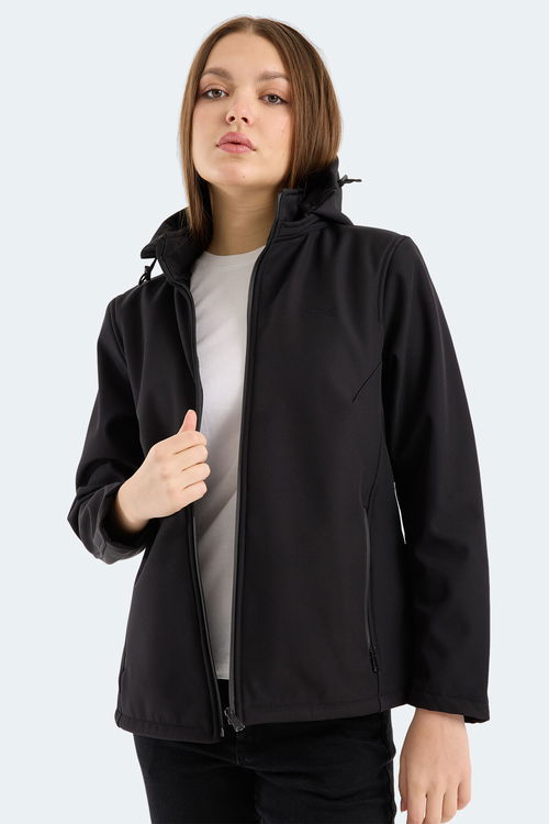 Slazenger HEAT CONTROL Kadın Çıkarılabilir Kapüşonlu Siyah Mont & Kaban