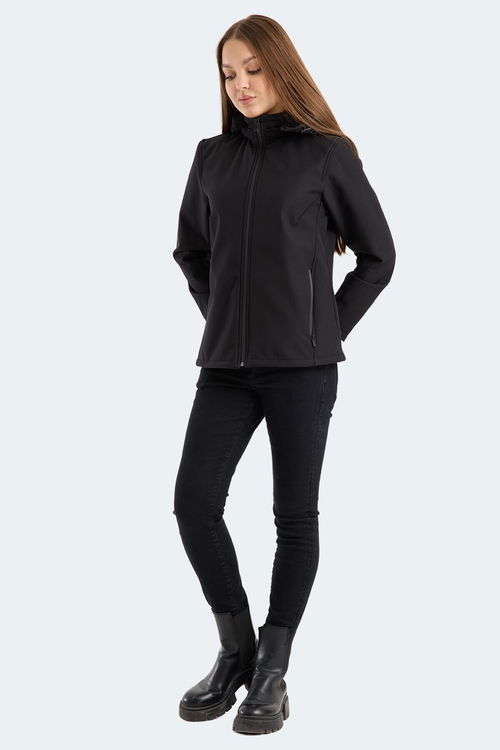 Slazenger HEAT CONTROL Kadın Çıkarılabilir Kapüşonlu Siyah Mont & Kaban