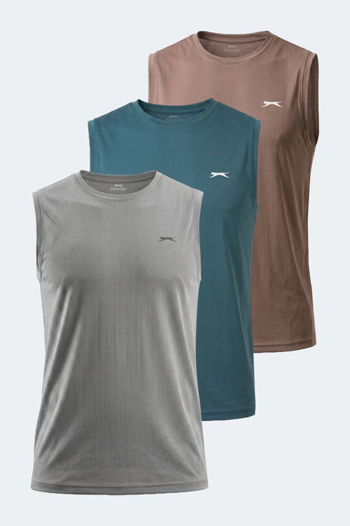 Slazenger HEROFIT IN 3 LÜ SET Erkek Petrol - Vizon - Gri Tişört
