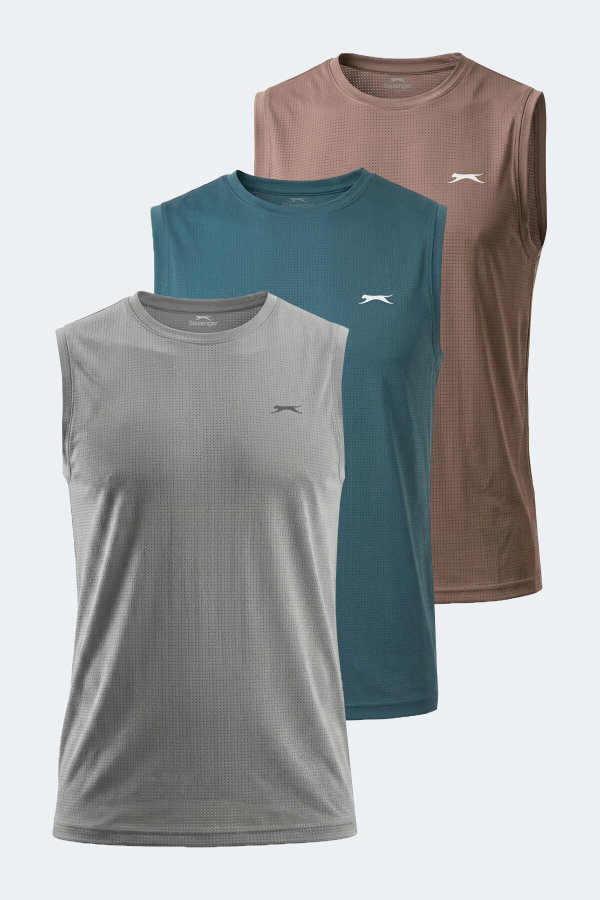 Slazenger HEROFIT IN 3 LÜ SET Erkek Petrol - Vizon - Gri Tişört