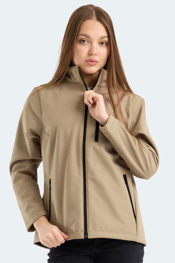 Slazenger HIP STYLE Kadın Dik Yaka Fermuarlı Bej Mont & Kaban