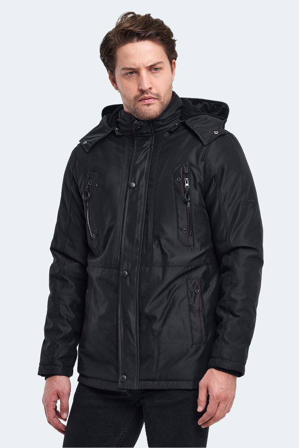 Slazenger HOLD Erkek Kapüşonlu Siyah Mont & Kaban