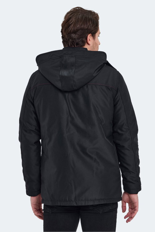 Slazenger HOLD Erkek Kapüşonlu Siyah Mont & Kaban