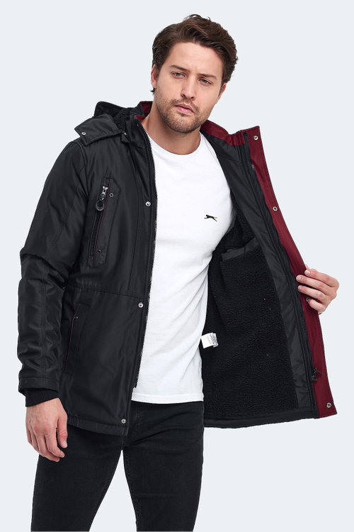 Slazenger HOLD Erkek Kapüşonlu Siyah Mont & Kaban