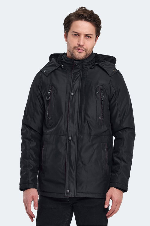 Slazenger HOLD Erkek Kapüşonlu Siyah Mont & Kaban