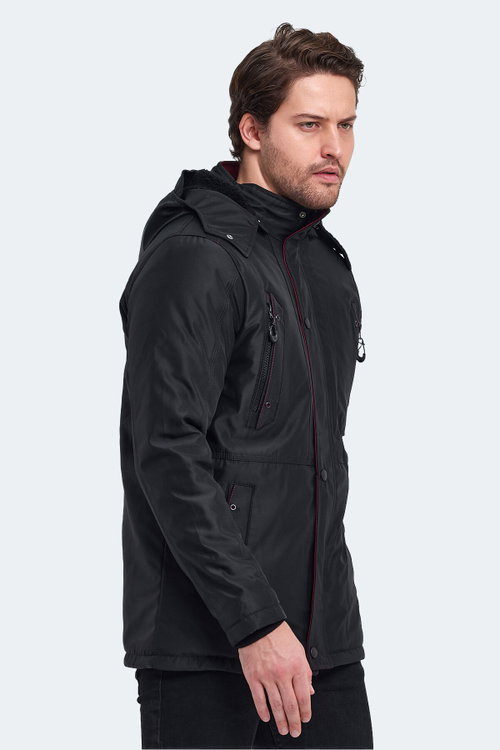 Slazenger HOLD Erkek Kapüşonlu Siyah Mont & Kaban