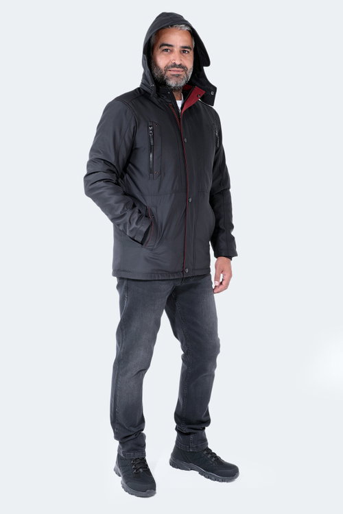 Slazenger HOLD Erkek Kapüşonlu Siyah Mont & Kaban