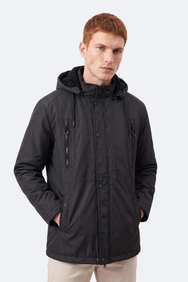 Slazenger HOLD Erkek Kapüşonlu Siyah Mont & Kaban