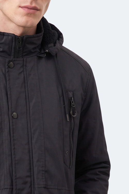 Slazenger HOLD Erkek Kapüşonlu Siyah Mont & Kaban