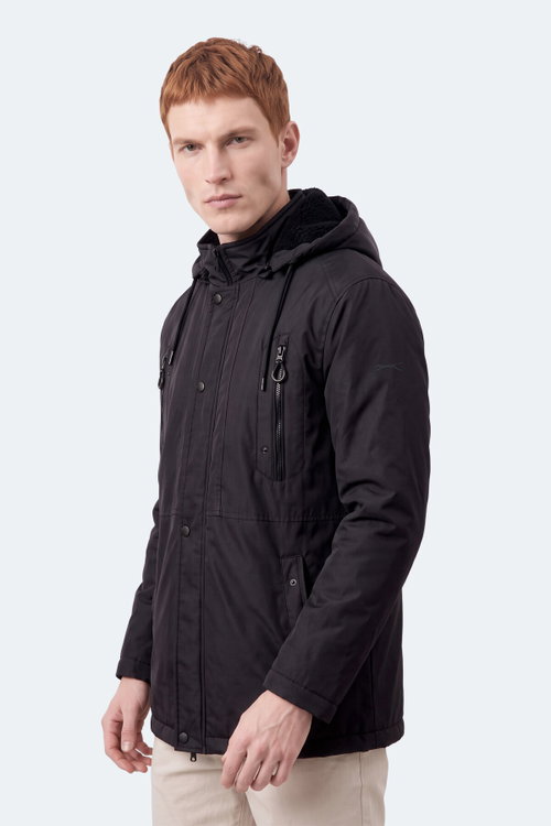 Slazenger HOLD Erkek Kapüşonlu Siyah Mont & Kaban