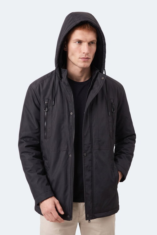 Slazenger HOLD Erkek Kapüşonlu Siyah Mont & Kaban