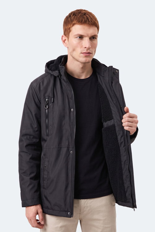 Slazenger HOLD Erkek Kapüşonlu Siyah Mont & Kaban