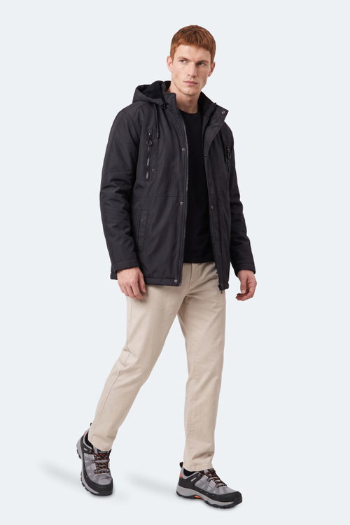 Slazenger HOLD Erkek Kapüşonlu Siyah Mont & Kaban