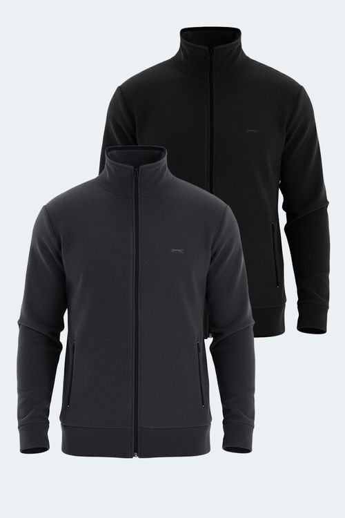 Slazenger KADMOS 2 li set Erkek Fermuarlı Dik Yaka Cepli Siyah - Koyu Gri Sweatshirt