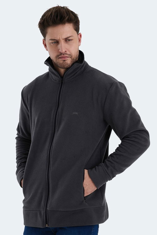 Slazenger KADMOS 2 li set Erkek Fermuarlı Dik Yaka Cepli Siyah - Koyu Gri Sweatshirt