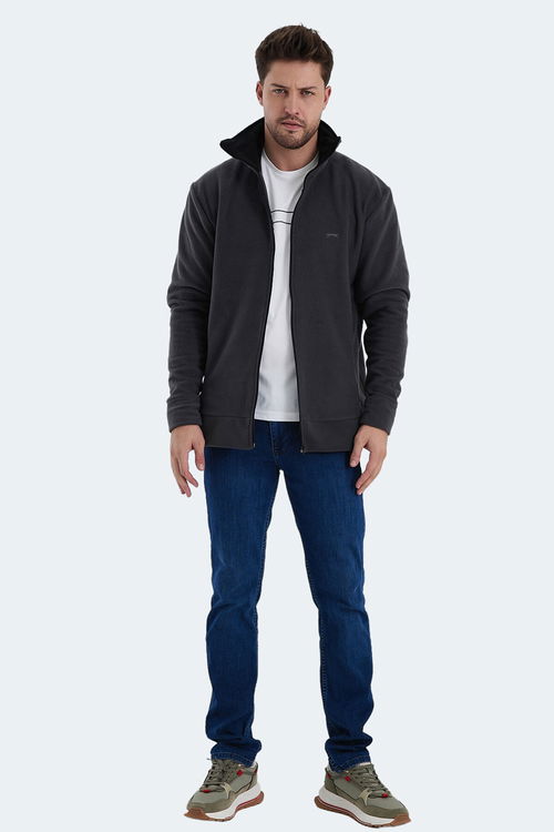 Slazenger KADMOS 2 li set Erkek Fermuarlı Dik Yaka Cepli Siyah - Koyu Gri Sweatshirt