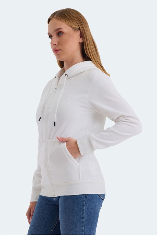 Slazenger KATYA 2 li set Kadın Fermuarlı Kapüşonlu Cepli Beyaz - Siyah Sweatshirt