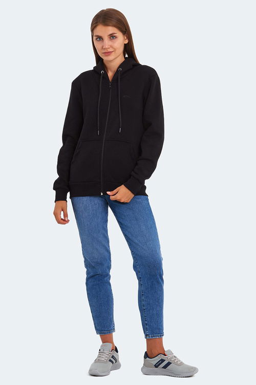 Slazenger KATYA 2 li set Kadın Fermuarlı Kapüşonlu Cepli Beyaz - Siyah Sweatshirt