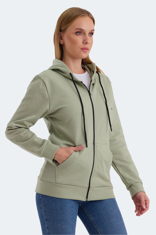 Slazenger KATYA 2 li set Kadın Fermuarlı Kapüşonlu Cepli Ekru - Yeşil Sweatshırt