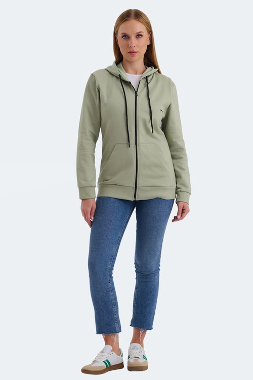 Slazenger KATYA 2 li set Kadın Fermuarlı Kapüşonlu Cepli Ekru - Yeşil Sweatshırt