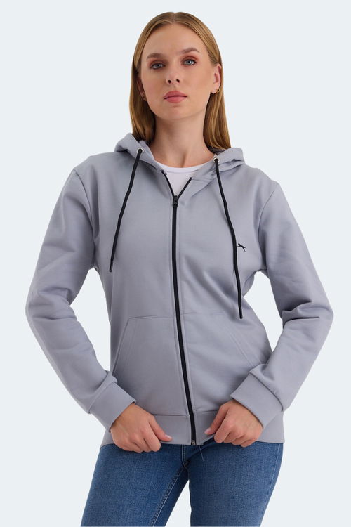 Slazenger KATYA 2 li set Kadın Fermuarlı Kapüşonlu Cepli Gri - Yeşil Sweatshirt