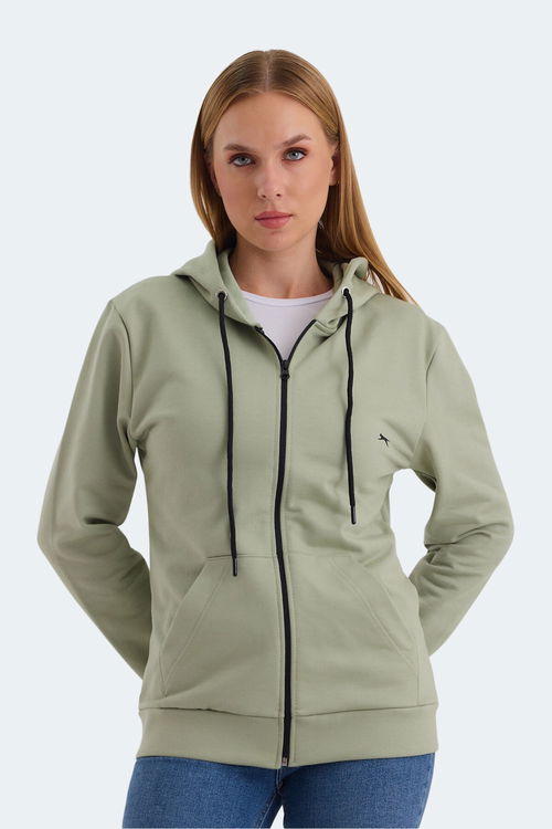 Slazenger KATYA 2 li set Kadın Fermuarlı Kapüşonlu Cepli Gri - Yeşil Sweatshirt