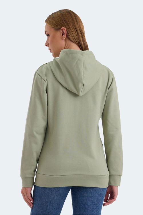 Slazenger KATYA 2 li set Kadın Fermuarlı Kapüşonlu Cepli Gri - Yeşil Sweatshirt