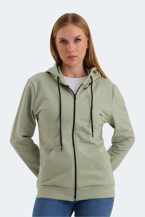 Slazenger KATYA 2 li set Kadın Fermuarlı Kapüşonlu Cepli Gri - Yeşil Sweatshırt