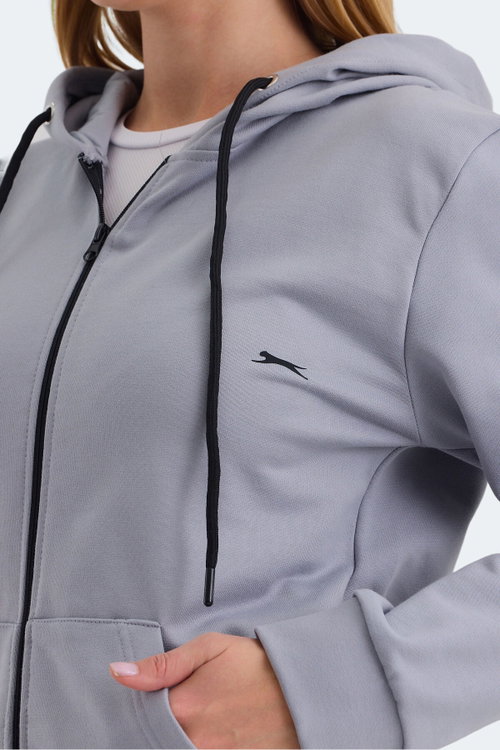Slazenger KATYA 2 li set Kadın Fermuarlı Kapüşonlu Cepli Gri - Yeşil Sweatshırt
