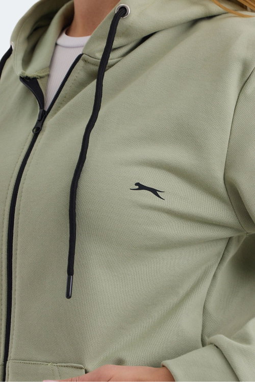 Slazenger KATYA 2 li set Kadın Fermuarlı Kapüşonlu Cepli Gri - Yeşil Sweatshırt