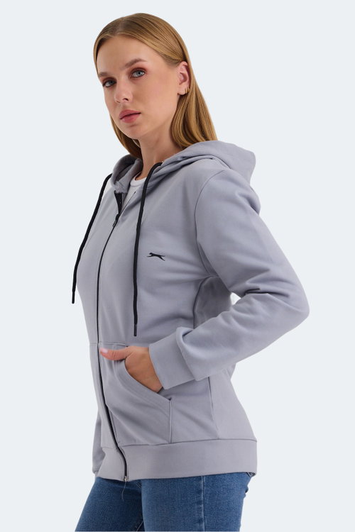 Slazenger KATYA 2 li set Kadın Fermuarlı Kapüşonlu Cepli Gri - Yeşil Sweatshırt