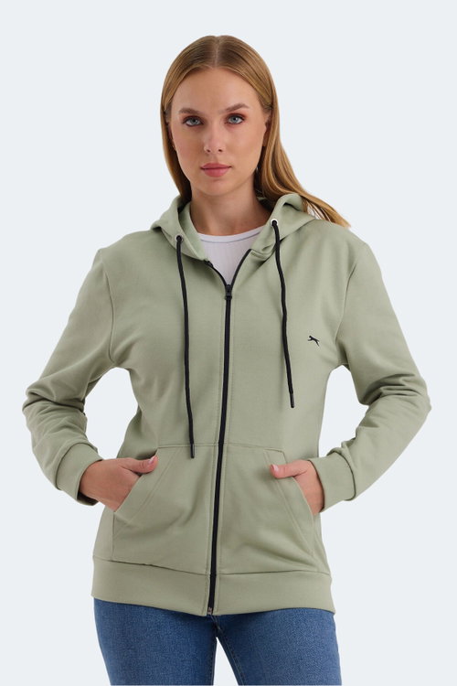 Slazenger KATYA 2 li set Kadın Fermuarlı Kapüşonlu Cepli Gri - Yeşil Sweatshırt