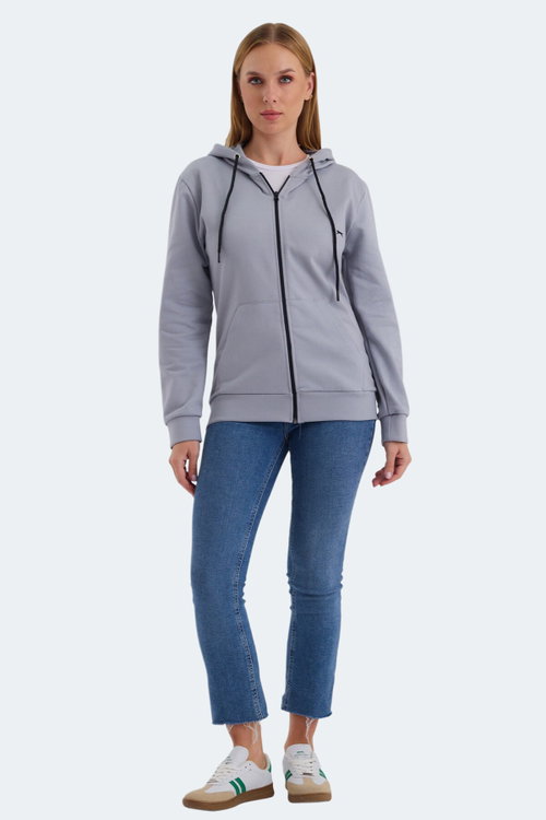 Slazenger KATYA 2 li set Kadın Fermuarlı Kapüşonlu Cepli Gri - Yeşil Sweatshırt