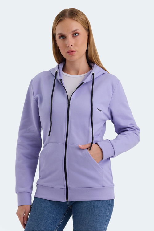 Slazenger KATYA 2 li set Kadın Fermuarlı Kapüşonlu Cepli Kırmızı - Lila Sweatshirt