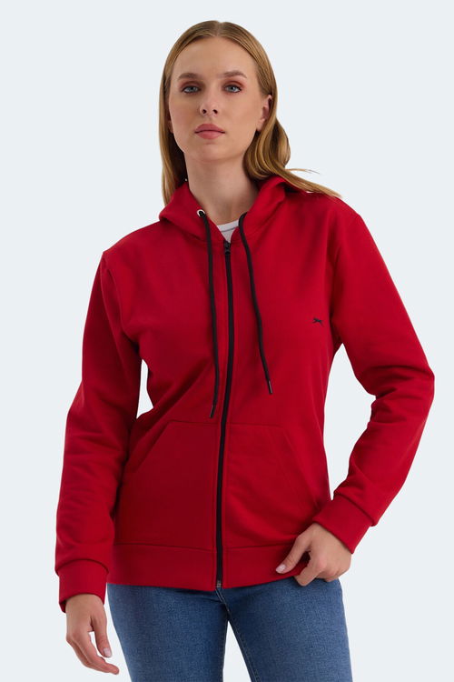 Slazenger KATYA 2 li set Kadın Fermuarlı Kapüşonlu Cepli Kırmızı - Lila Sweatshirt
