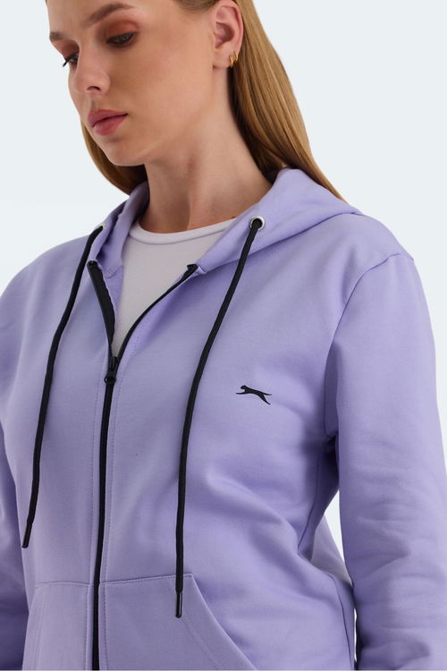 Slazenger KATYA 2 li set Kadın Fermuarlı Kapüşonlu Cepli Kırmızı - Lila Sweatshirt