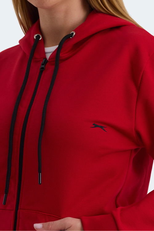Slazenger KATYA 2 li set Kadın Fermuarlı Kapüşonlu Cepli Kırmızı - Lila Sweatshirt