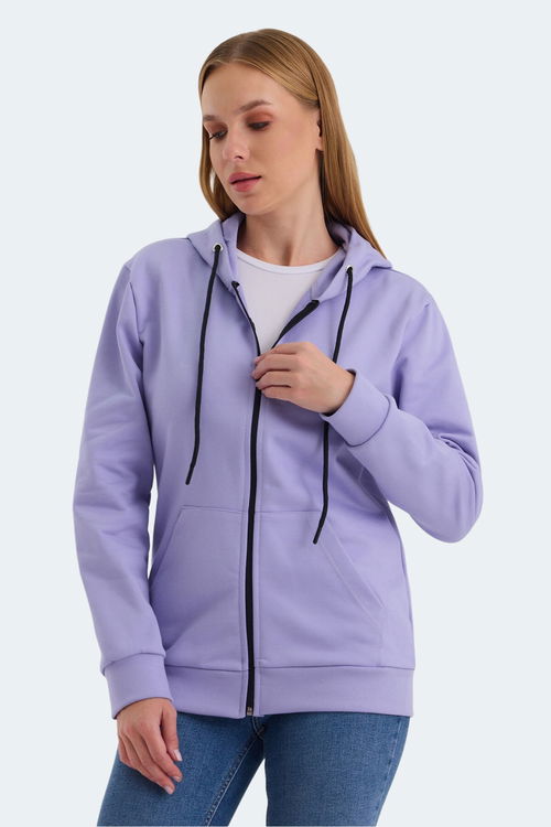 Slazenger KATYA 2 li set Kadın Fermuarlı Kapüşonlu Cepli Kırmızı - Lila Sweatshirt