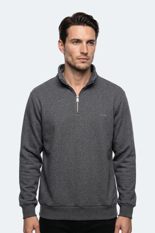 Slazenger KENA I Erkek Dik Yaka Fermuarlı Antrasit Sweatshırt