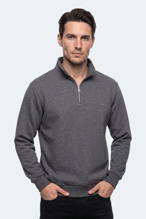Slazenger KENA I Erkek Dik Yaka Fermuarlı Antrasit Sweatshırt