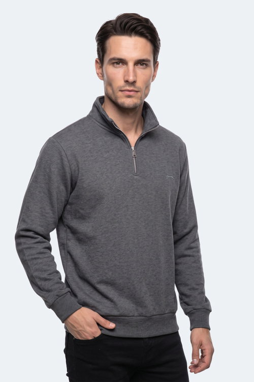 Slazenger KENA I Erkek Dik Yaka Fermuarlı Antrasit Sweatshırt