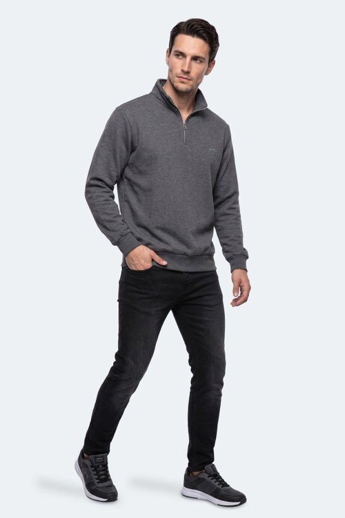 Slazenger KENA I Erkek Dik Yaka Fermuarlı Antrasit Sweatshırt