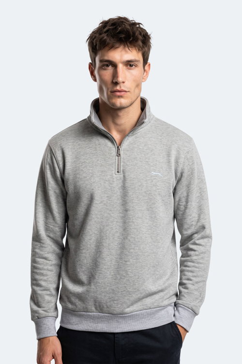 Slazenger KENA I Erkek Dik Yaka Fermuarlı Gri Sweatshırt