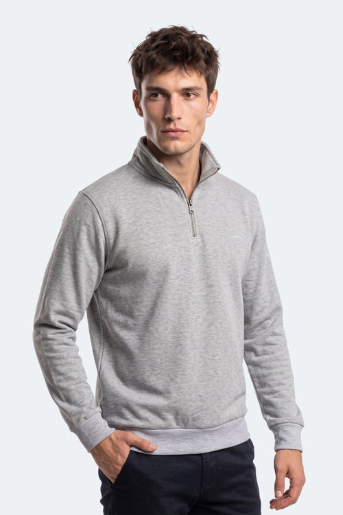 Slazenger KENA I Erkek Dik Yaka Fermuarlı Gri Sweatshırt