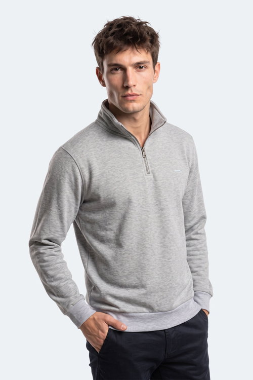 Slazenger KENA I Erkek Dik Yaka Fermuarlı Gri Sweatshırt