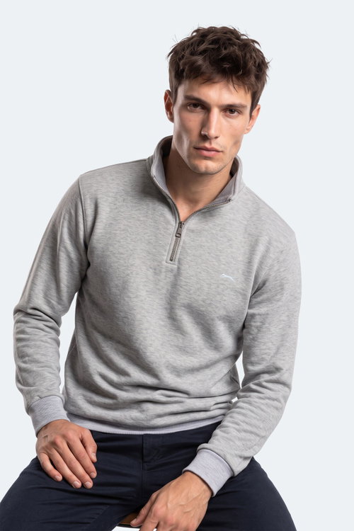 Slazenger KENA I Erkek Dik Yaka Fermuarlı Gri Sweatshırt
