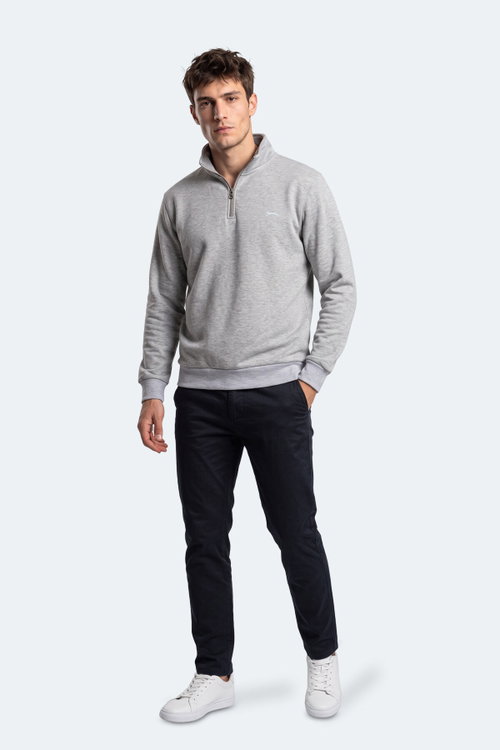 Slazenger KENA I Erkek Dik Yaka Fermuarlı Gri Sweatshırt