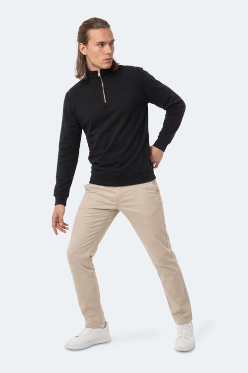 Slazenger KENA I Erkek Dik Yaka Fermuarlı Siyah Sweatshırt