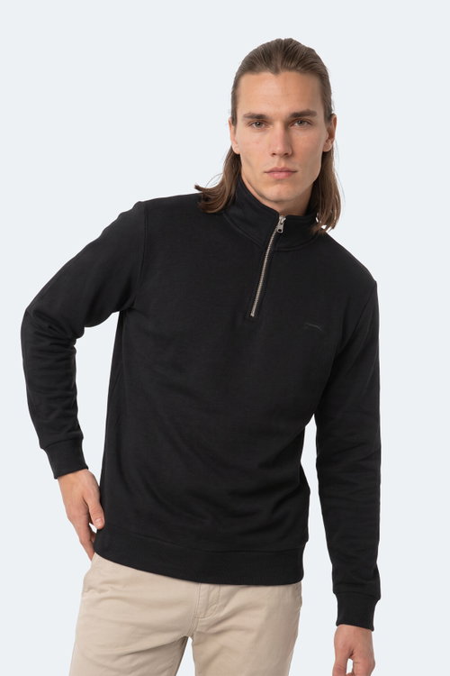 Slazenger KENA I Erkek Dik Yaka Fermuarlı Siyah Sweatshırt